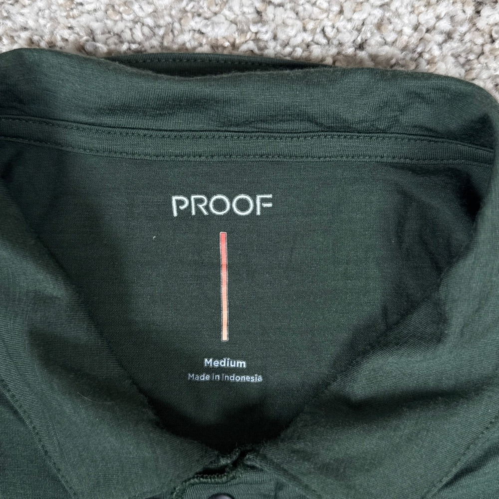 Proof 72 Hour Polo Shirt Mens Medium Green Merino Wool Blend Snap Button - Picture 3 of 9